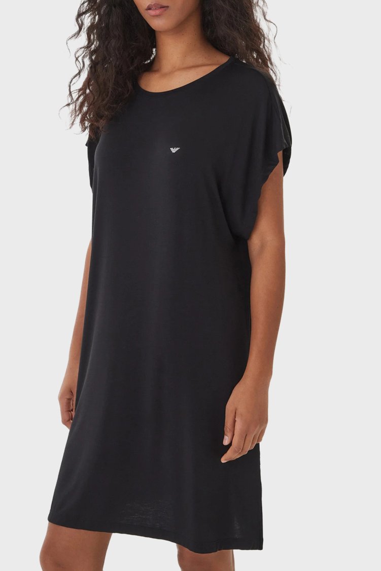 Emporio Armani Relaxed Fit Logolu Yuvarlak Yaka Kadın Elbise EW002965 AF19024 UC001 SİYAH - Emporio Armani