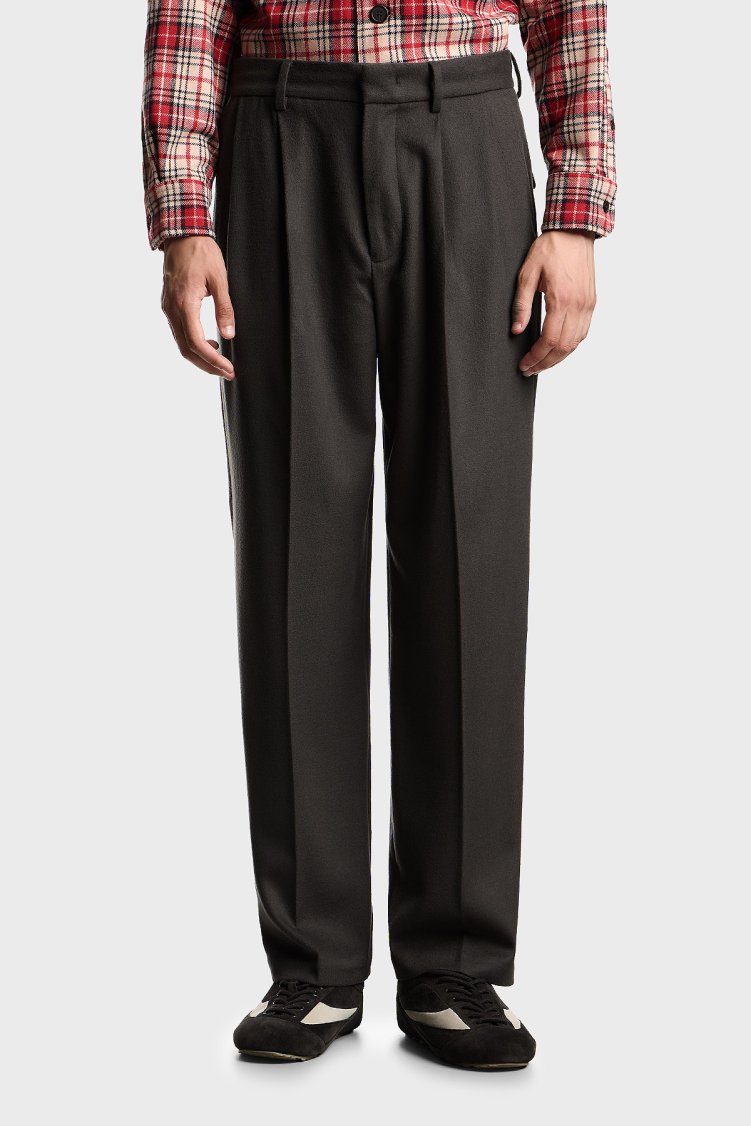 Emporio Armani Relaxed Fit Normal Bel Düz Paça Pileli Yün Erkek Pantolon EM003287 AF17835 U8112 ANTRASİT - Emporio Armani