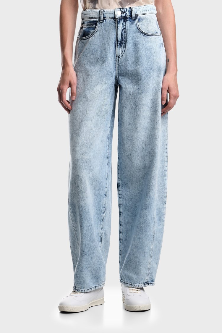 Emporio Armani Relaxed Fit Yüksek Bel Geniş Paça Jeans Kadın Kot Pantolon EW004409 AF21085 MB003 AÇIK MAVİ - Emporio Armani