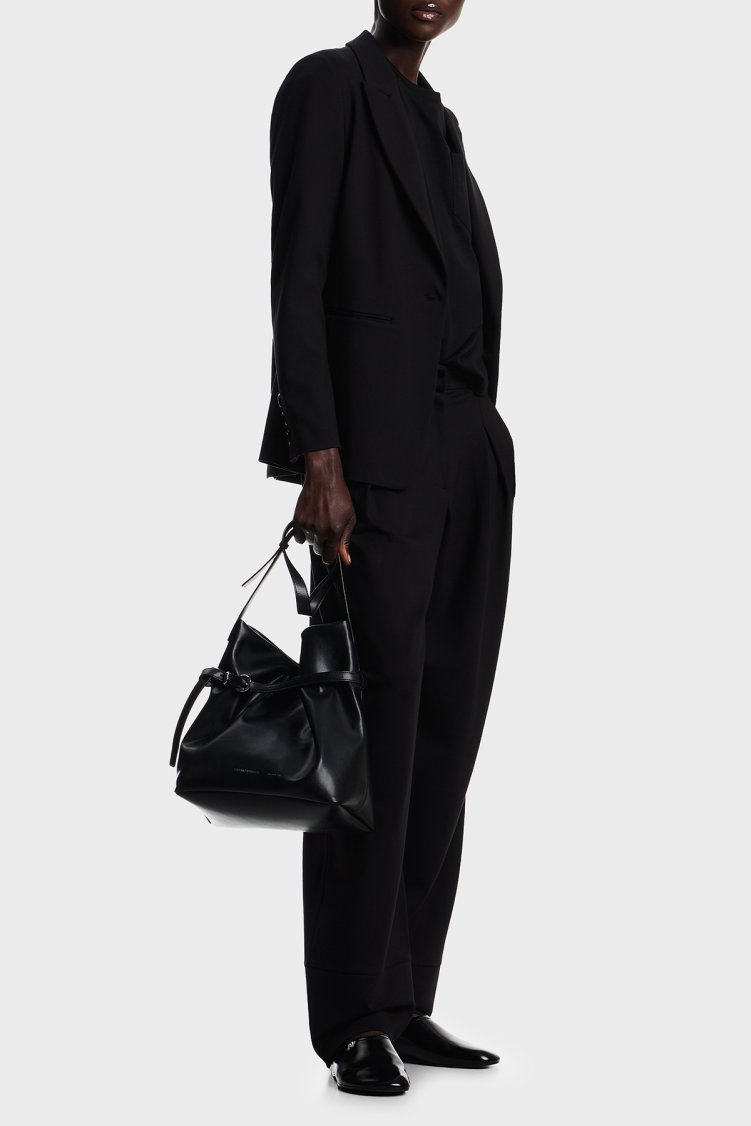 Emporio Armani Relaxed Fit Yüksek Bel Geniş Paça Pileli Kadın Pantolon EW003968 AF12911 UC001 SİYAH - Emporio Armani