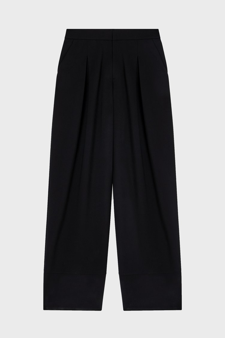 Emporio Armani Relaxed Fit Yüksek Bel Geniş Paça Pileli Kadın Pantolon EW003968 AF12911 UC001 SİYAH - Emporio Armani (1)