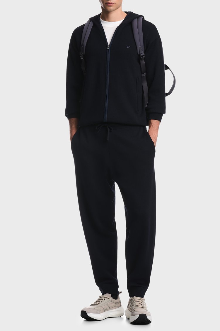 Emporio Armani Saf Yün Ve Fermuarlı Kapüşonlu Erkek Hırka EM006223 AF27807 UB118 Lacivert - Emporio Armani (1)
