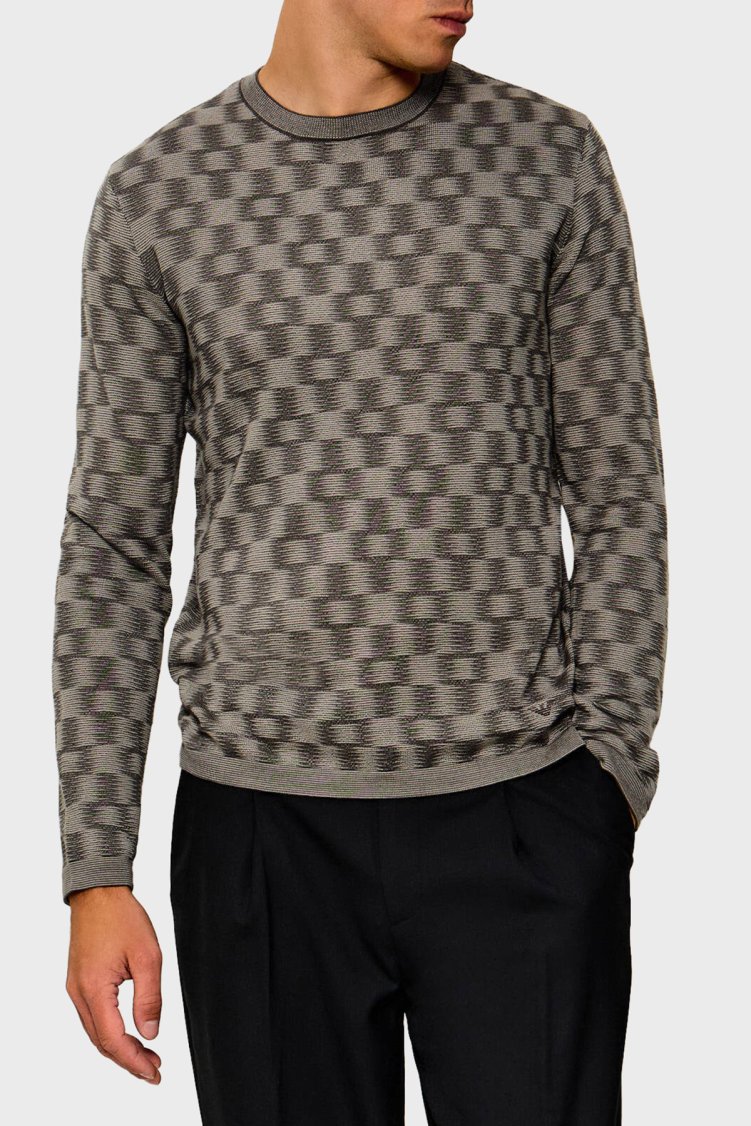 Emporio Armani Saf Yün Yuvarlak Yaka Erkek Kazak EM006276 AF29848 F8035 Koyu gri - Emporio Armani