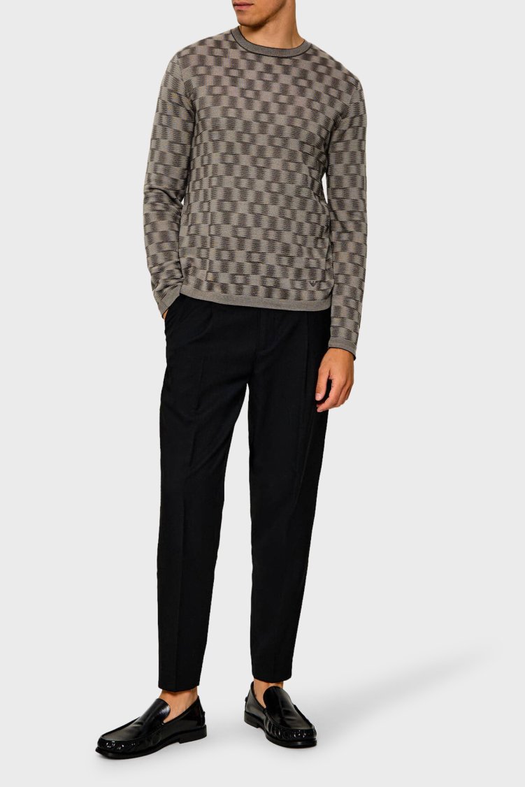 Emporio Armani Saf Yün Yuvarlak Yaka Erkek Kazak EM006276 AF29848 F8035 Koyu gri - Emporio Armani (1)