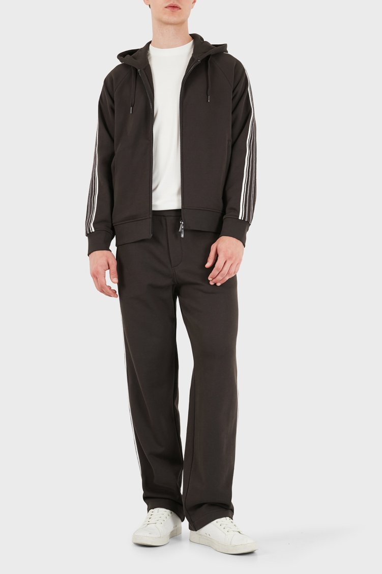 Emporio Armani Şerit Detaylı Pamuklu Kapüşonlu Fermuarlı Erkek Sweat EM006849 AF13713 U6030 Koyu kahve - Emporio Armani (1)
