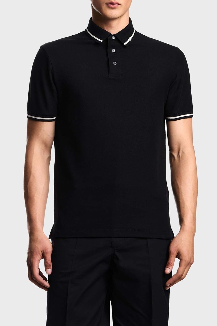 Emporio Armani Şerit Detaylı Pamuklu Regular Fit Düğmeli Yaka T Shirt Erkek Polo EM003003 AF10497 UC001 SİYAH - Emporio Armani