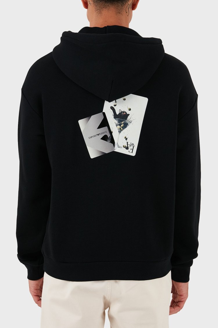Emporio Armani Sırt Desenli Logolu % 100 Pamuk Relaxed Fit Kapüşonlu Erkek Sweat EM003611 AF14793 UC001 SİYAH - Emporio Armani (1)
