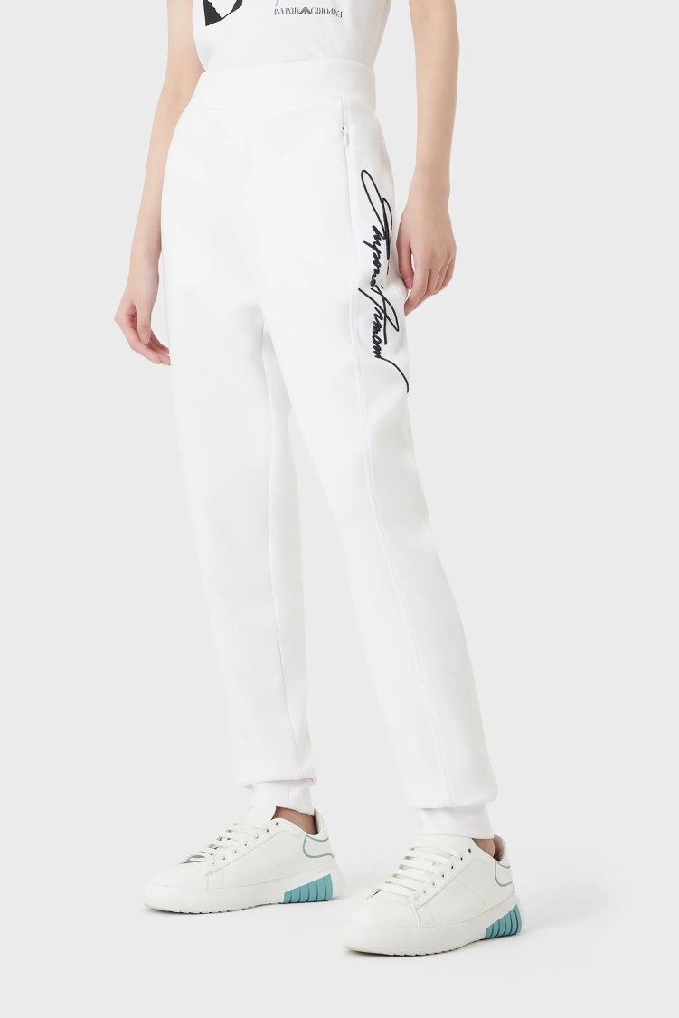 Emporio Armani Slim Fit Esnek Rahat Jogger Spor Kadın Pantolon 3R2P7A 2JVKZ 0100 BEYAZ - Emporio Armani