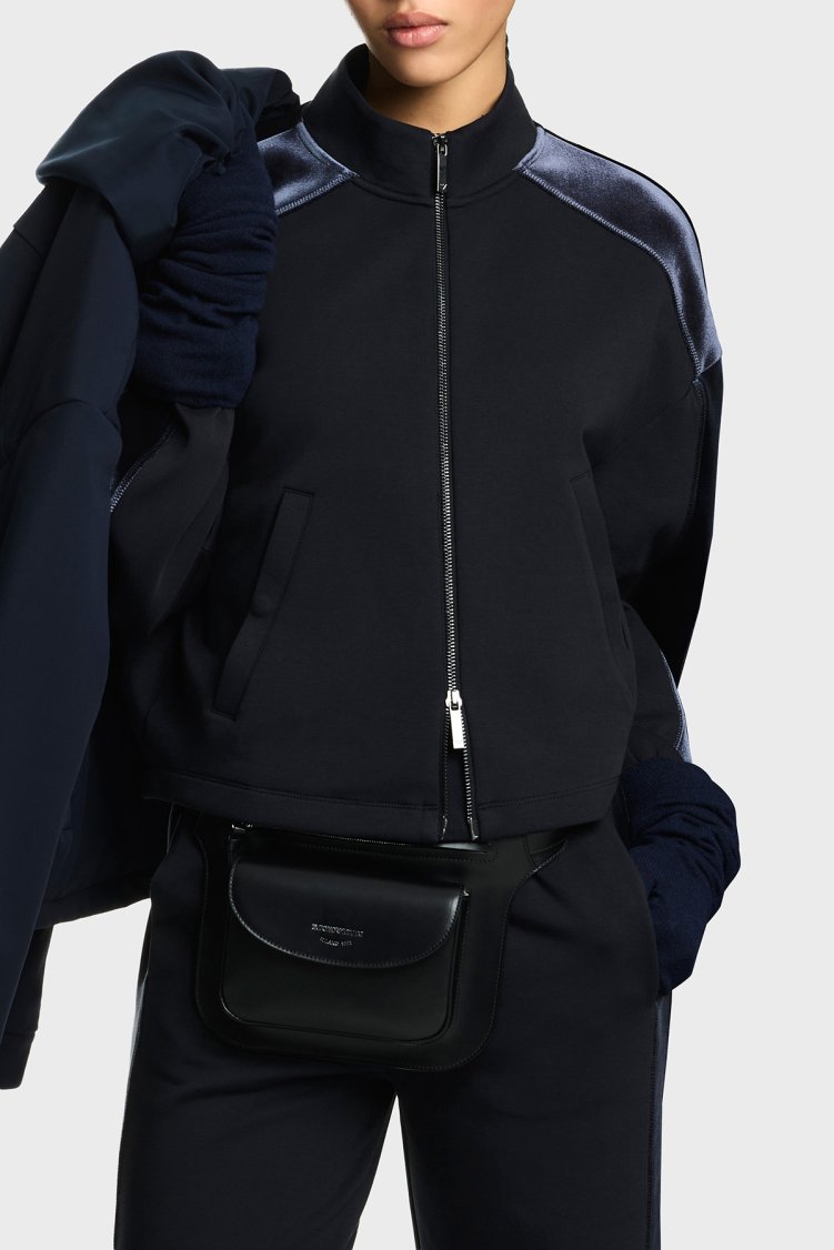 Emporio Armani Şönil Şerit Detaylı Logolu Pamuklu Kadın Ceket EW004206 AF10002 UB118 Lacivert - Emporio Armani
