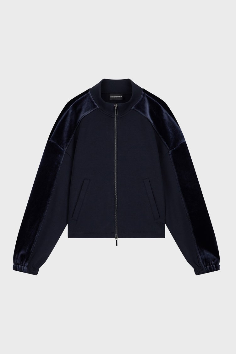 Emporio Armani Şönil Şerit Detaylı Logolu Pamuklu Kadın Ceket EW004206 AF10002 UB118 Lacivert - Emporio Armani (1)