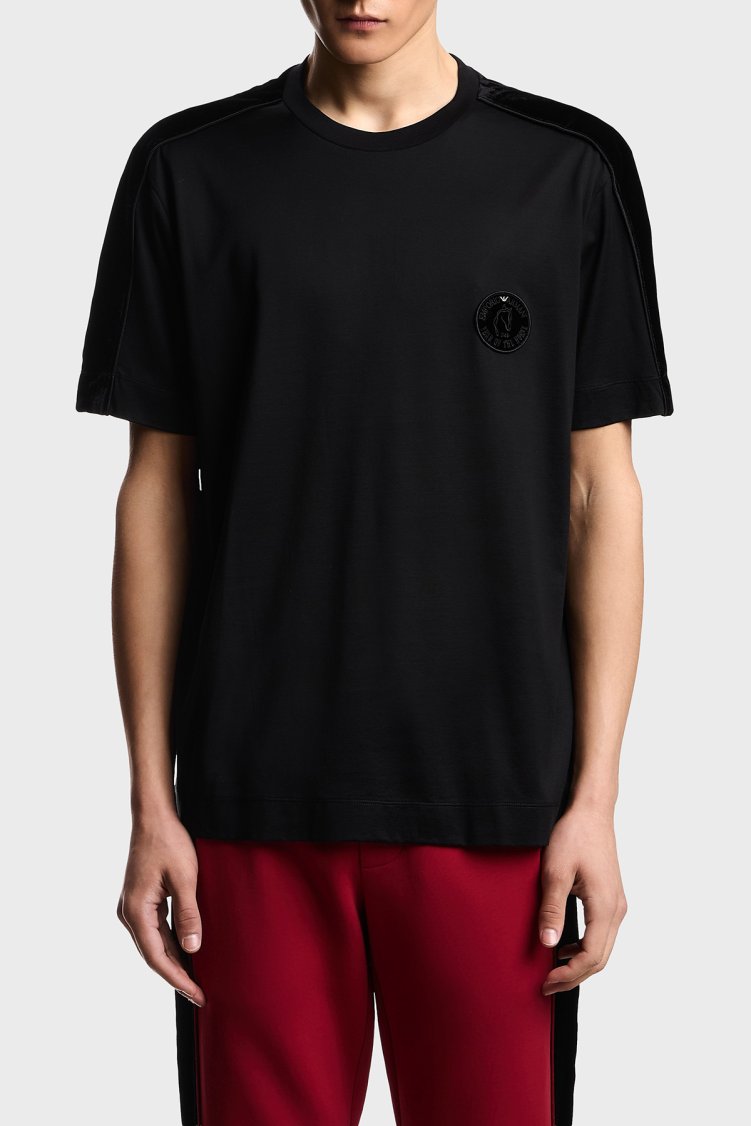 Emporio Armani Şönil Şerit Detaylı Regular Fit Bisiklet Yaka Erkek T Shirt EM005342 AF10017 UC001 SİYAH - Emporio Armani