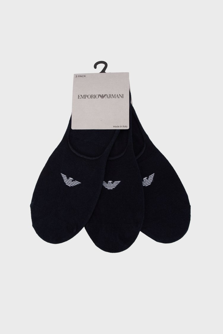 Emporio Armani Streç Pamuklu 3 Pack Babet Erkek Çorap EM000548 AF14446 MB082 MAVİ - Emporio Armani