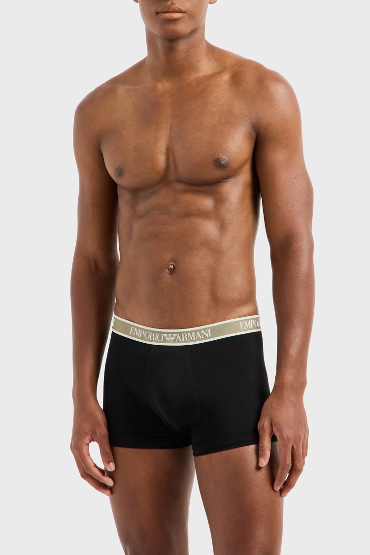 Emporio Armani Streç Pamuklu Logo Baskılı 3 Pack Erkek Boxer EM000370 AF10779 MC065 Haki-Siyah-Siyah - Emporio Armani (1)
