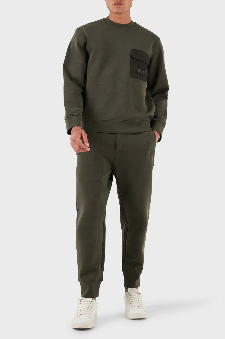 Emporio Armani Streç Pamuklu Regular Fit Tek Cepli Bisiklet Yaka Erkek Sweat EM002925 AF10013 U8120 HAKİ - Emporio Armani (1)