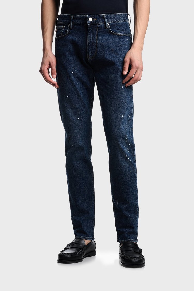 Emporio Armani Streç Pamuklu Slim Fit Düşük Bel Dar Paça Jeans Erkek Kot Pantolon EM000121 AF13252 FB041 LACİVERT - Emporio Armani