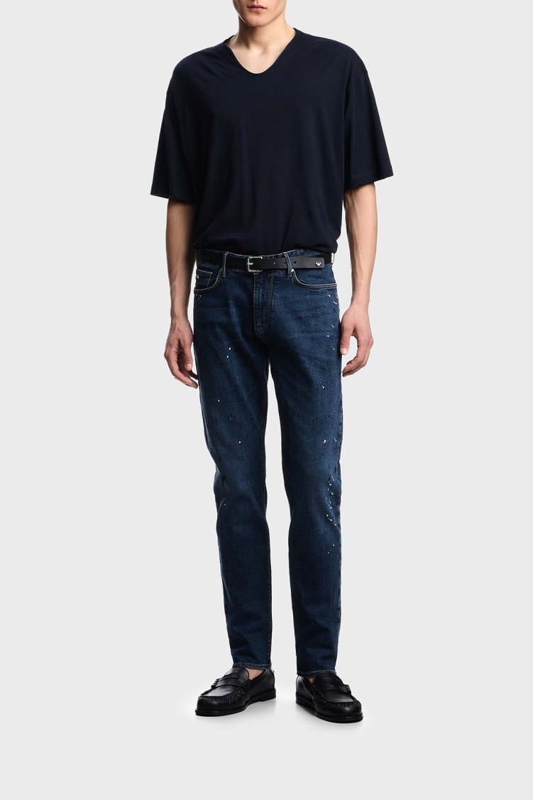 Emporio Armani Streç Pamuklu Slim Fit Düşük Bel Dar Paça Jeans Erkek Kot Pantolon EM000121 AF13252 FB041 LACİVERT - Emporio Armani (1)
