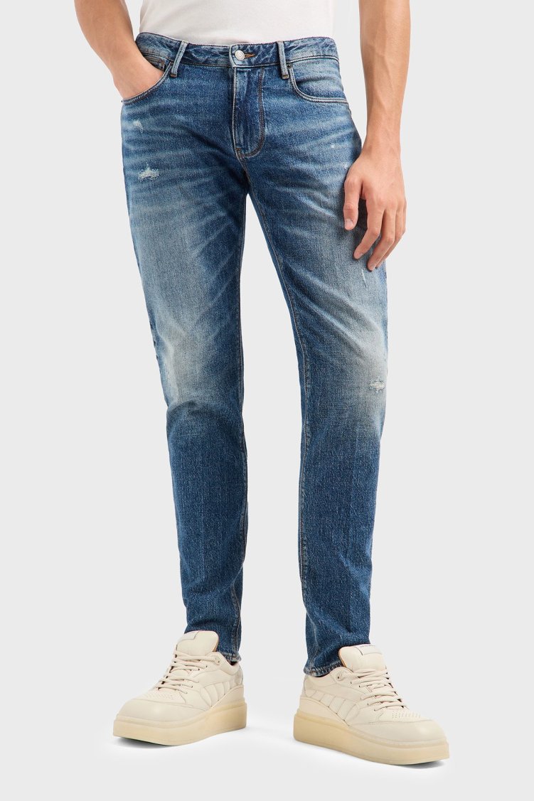 Emporio Armani Streç Pamuklu Slim Fit Düşük Bel Dar Paça Jeans Erkek Kot Pantolon EM000121 AF13281 MB002 LACİVERT - Emporio Armani (1)