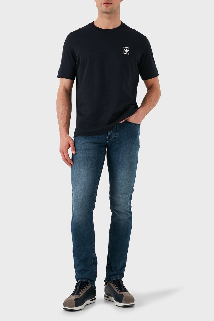 Emporio Armani Streç Pamuklu Slim Fit Normal Bel Düz Paça Jeans Erkek Kot Pantolon EM000121 AF14121 MB002 LACİVERT - Emporio Armani