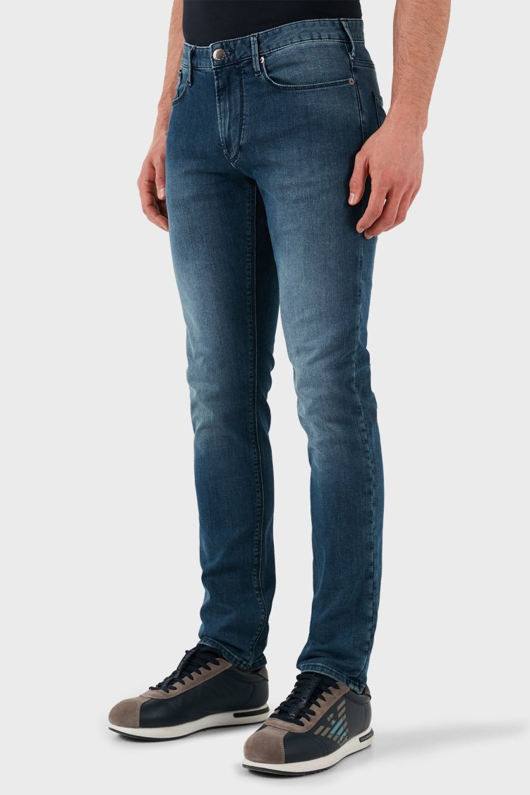 Emporio Armani Streç Pamuklu Slim Fit Normal Bel Düz Paça Jeans Erkek Kot Pantolon EM000121 AF14121 MB002 LACİVERT - Emporio Armani (1)