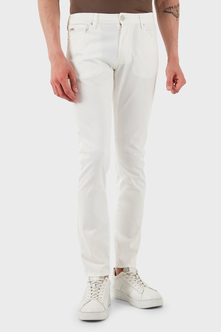 Emporio Armani Streç Pamuklu Slim Fit Normal Bel Düz Paça Jeans Erkek Kot Pantolon EM000121 AF14123 U0003 BEYAZ - Emporio Armani