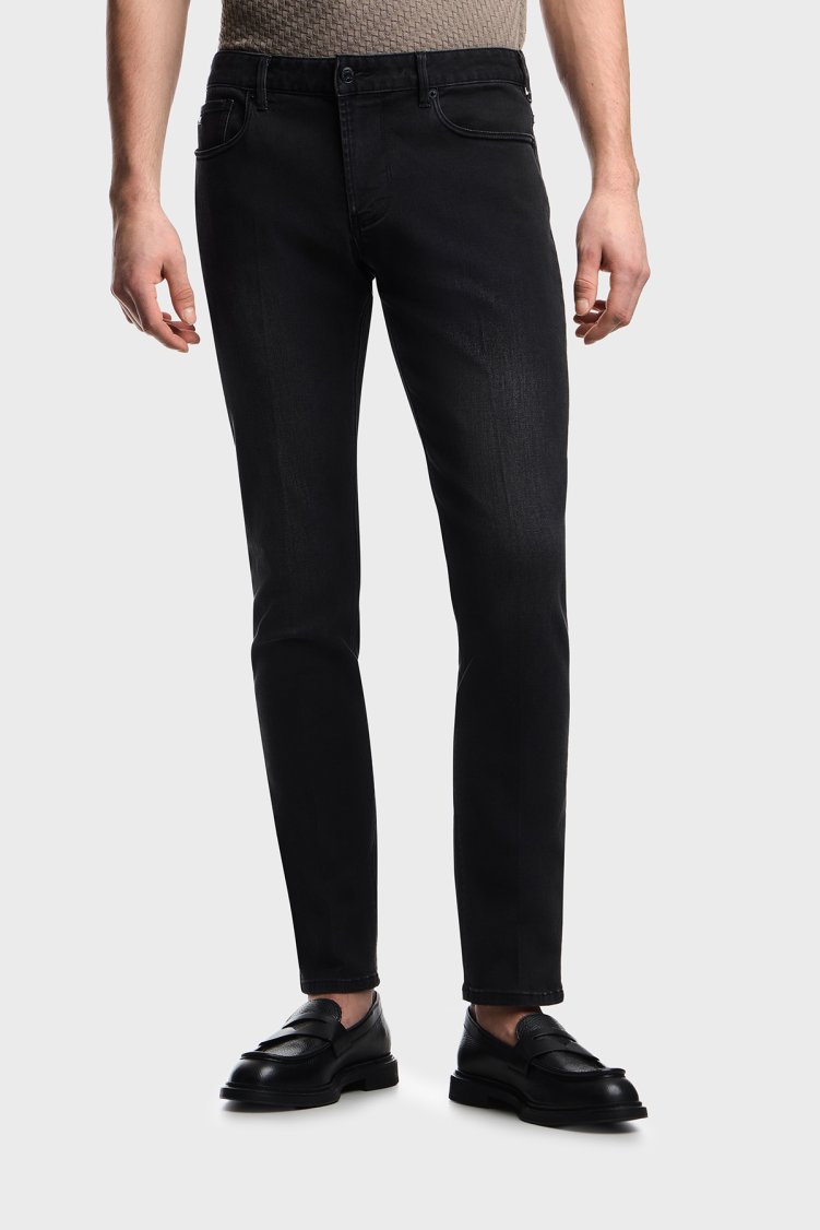 Emporio Armani Streç Pamuklu Slim Fit Normal Bel Düz Paça Jeans Erkek Kot Pantolon EM000121 AF15954 M8001 SİYAH - Emporio Armani
