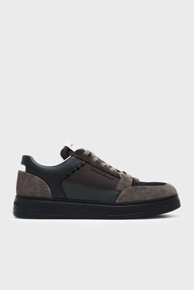 Emporio Armani Süet Detaylı Sneaker Erkek Ayakkabı EM004836 AF23155 M6489 Kahve-siyah - Emporio Armani