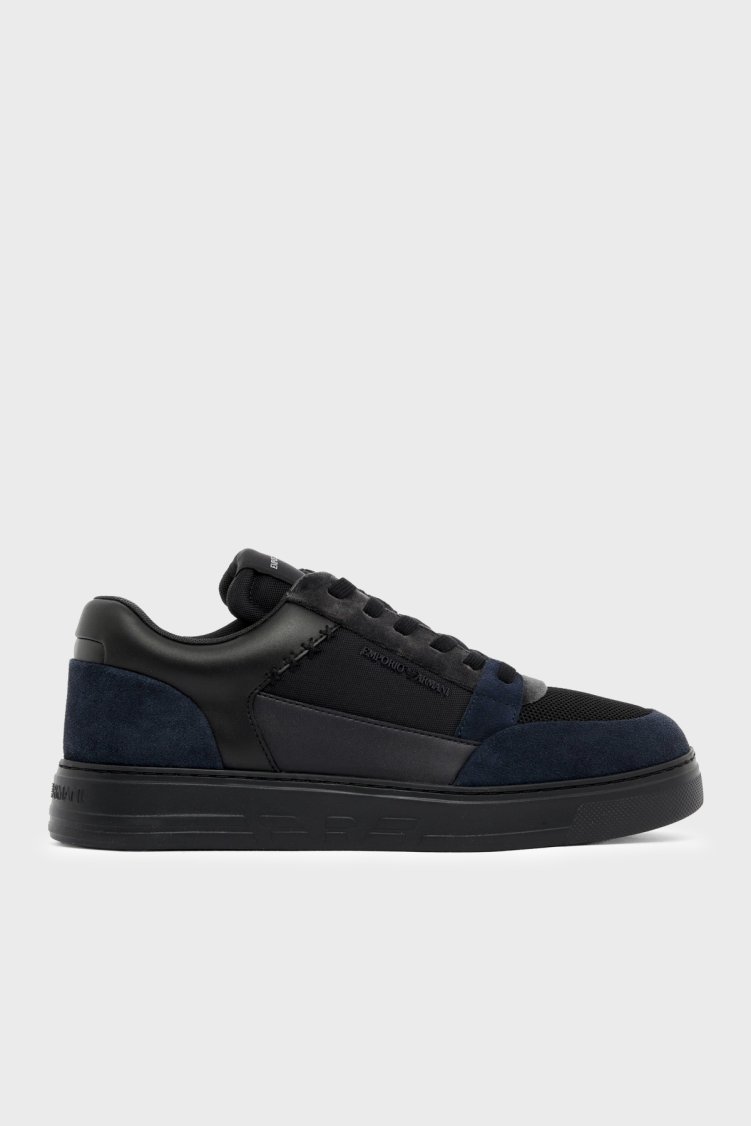 Emporio Armani Süet Detaylı Sneaker Erkek Ayakkabı EM004836 AF23155 MZ312 Siyah-lacivert - Emporio Armani