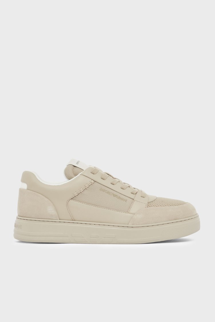Emporio Armani Süet Logolu Sneaker Erkek Ayakkabı EM004836 AF24321 M1359 BEJ - Emporio Armani