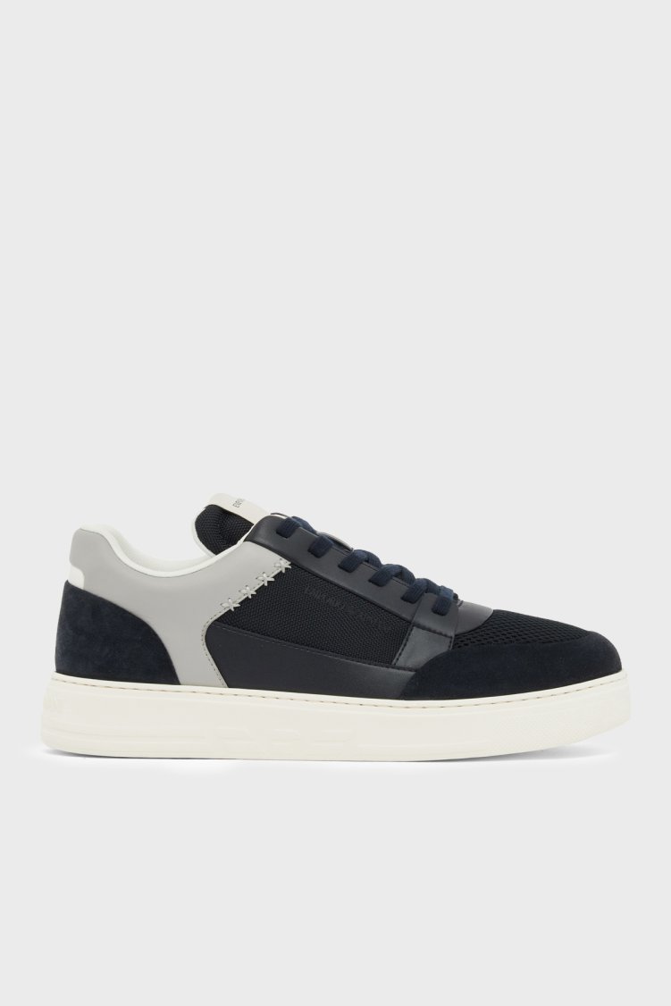 Emporio Armani Süet Logolu Sneaker Erkek Ayakkabı EM004836 AF24321 MB617 LACİVERT GRİ - Emporio Armani