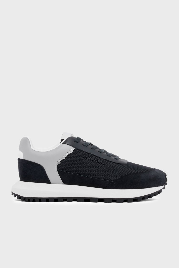 Emporio Armani Süet Logolu Sneaker Erkek Ayakkabı EM004839 AF24321 MB617 LACİVERT GRİ - Emporio Armani