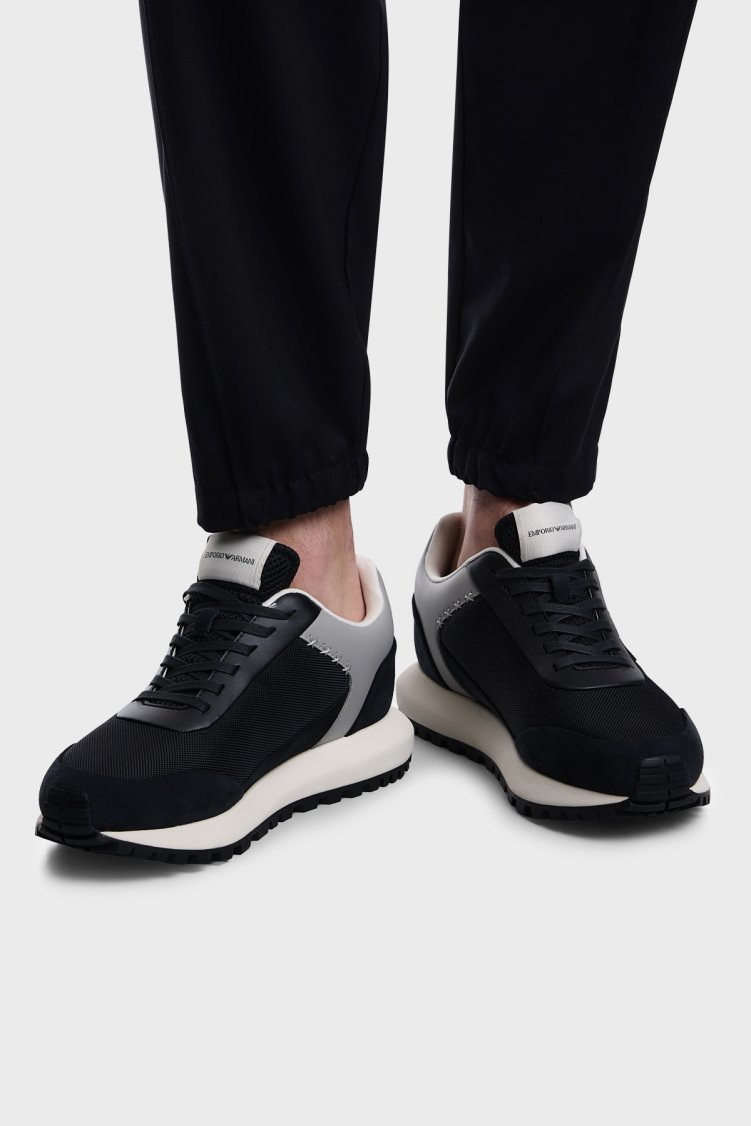 Emporio Armani Süet Logolu Sneaker Erkek Ayakkabı EM004839 AF24321 MB617 LACİVERT GRİ - Emporio Armani (1)