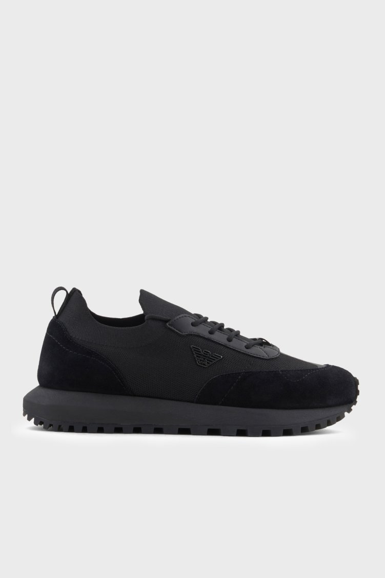 Emporio Armani Süet Sneaker Erkek Ayakkabı EM003739 AF19724 MC005 SİYAH - Emporio Armani