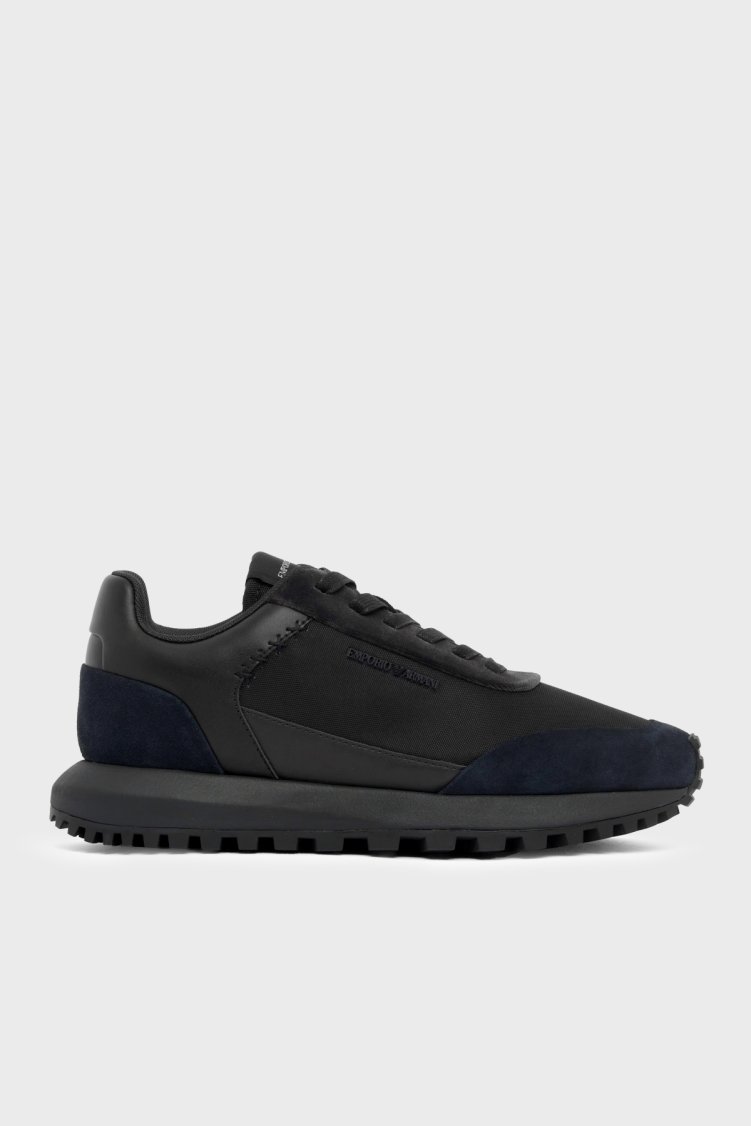 Emporio Armani Süet Sneaker Erkek Ayakkabı EM004839 AF29491 MZ312 Siyah-lacivert - Emporio Armani