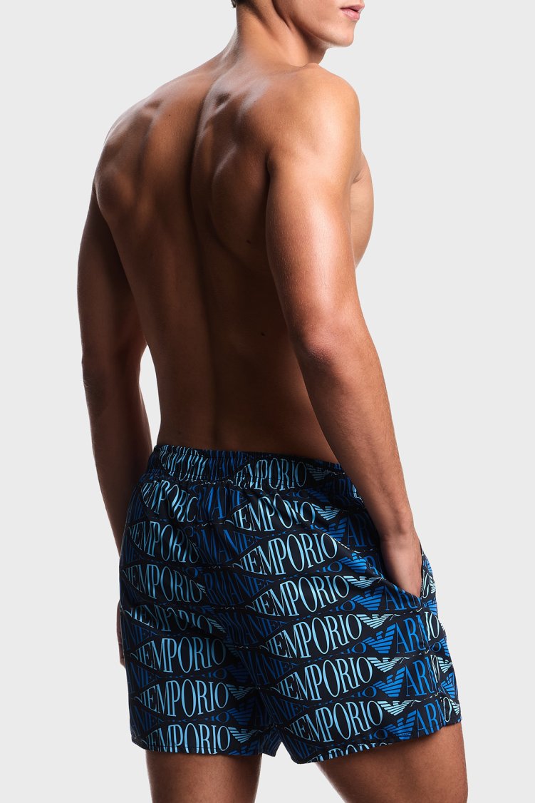 Emporio Armani Tamamı Logolu Bağlamalı Erkek Mayo Short EM000583 AF20442 FB335 SİYAH-SAKS - Emporio Armani (1)