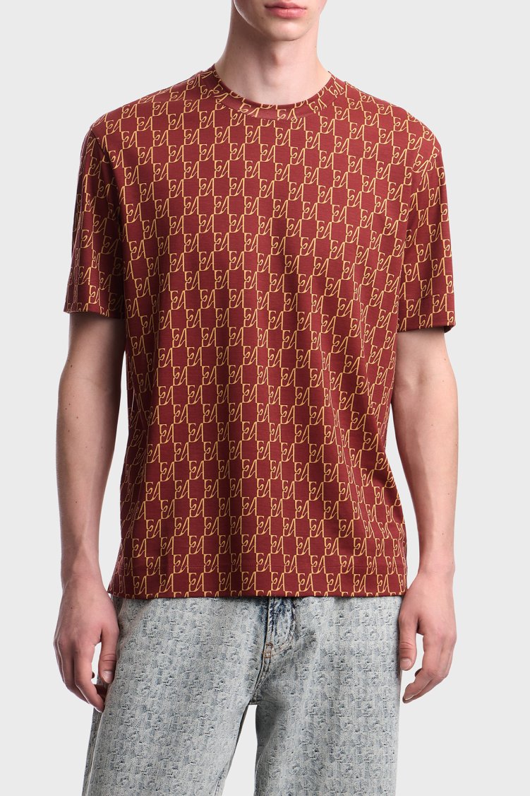 Emporio Armani Tamamı Logolu Bisiklet Yaka Erkek T Shirt EM006812 AF10017 F5094 Bordo - Emporio Armani
