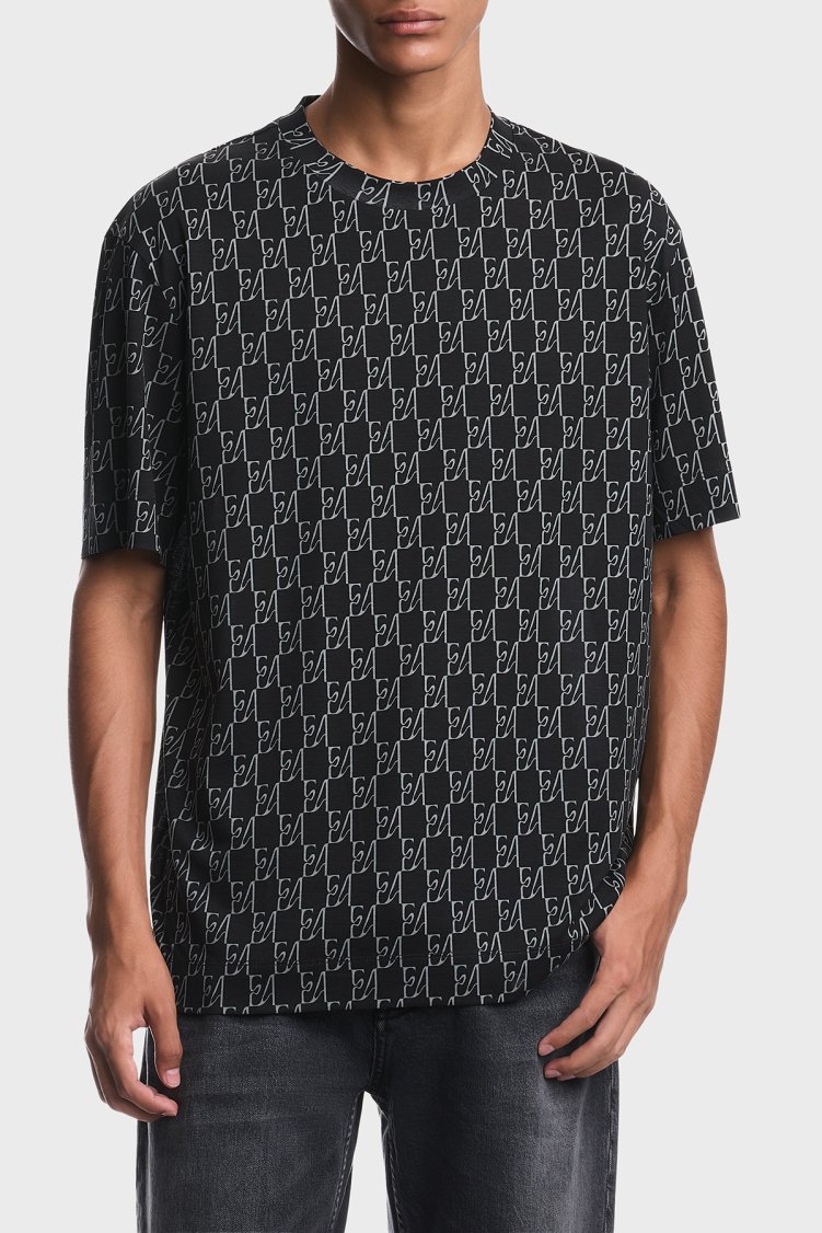 Emporio Armani Tamamı Logolu Bisiklet Yaka Erkek T Shirt EM006812 AF10017 FB562 Lacivert - Emporio Armani