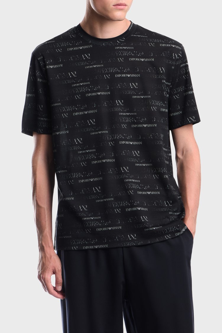 Emporio Armani Tamamı Logolu Bisiklet Yaka Erkek T Shirt EM006812 AF10017 FB563 Lacivert - Emporio Armani