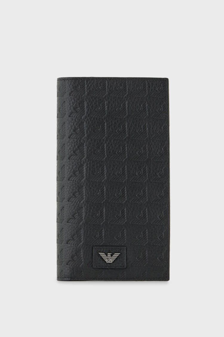Emporio Armani Tamamı Logolu Deri Erkek Cüzdan EM001742 AF14774 UC001 SİYAH - Emporio Armani