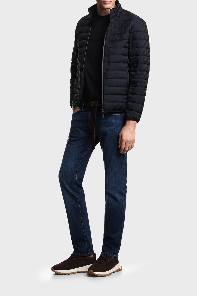 Emporio Armani Tamamı Logolu Dik Yaka Su İtici Erkek Mont EM004953 AF15384 UB118 Lacivert - Emporio Armani (1)