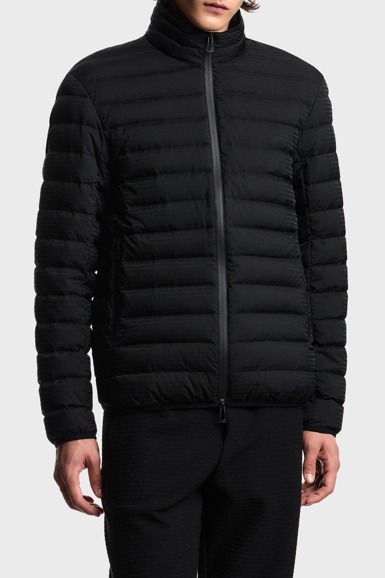 Emporio Armani Tamamı Logolu Dik Yaka Su İtici Erkek Mont EM004953 AF15384 UC001 Siyah - Emporio Armani