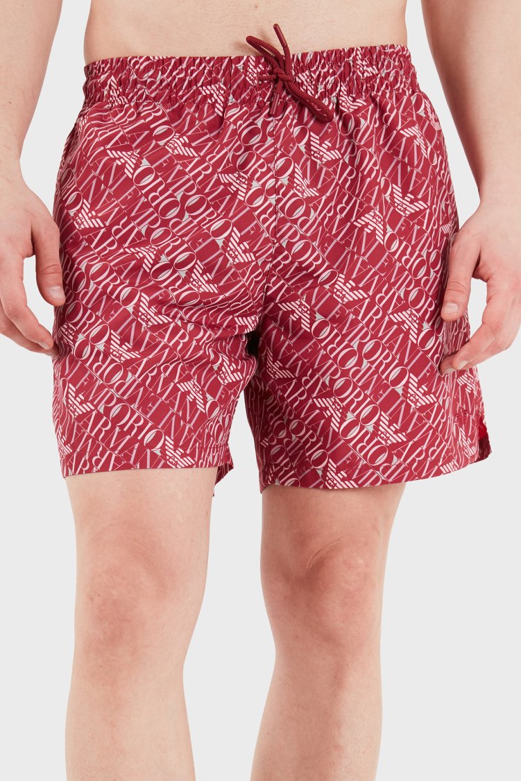 Emporio Armani Tamamı Logolu Mayo Short Erkek Deniz Şortu EM000688 AF20442 F5034 BORDO - Emporio Armani