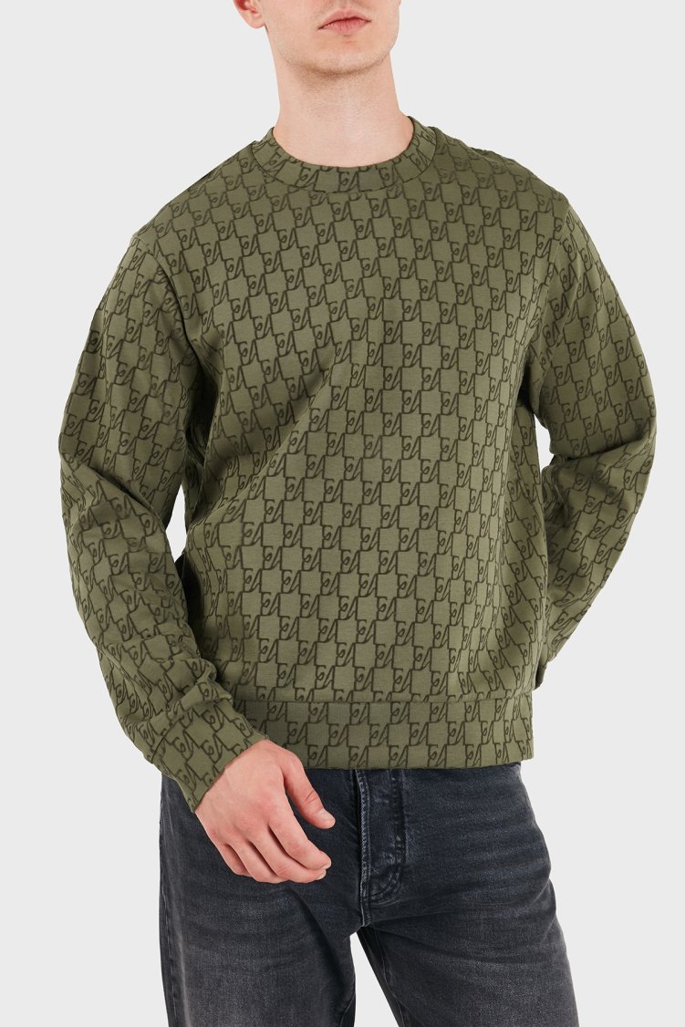 Emporio Armani Tamamı Logolu Pamuklu Bisiklet Yaka Erkek Sweat EM006874 AF10013 F7196 Haki - Emporio Armani