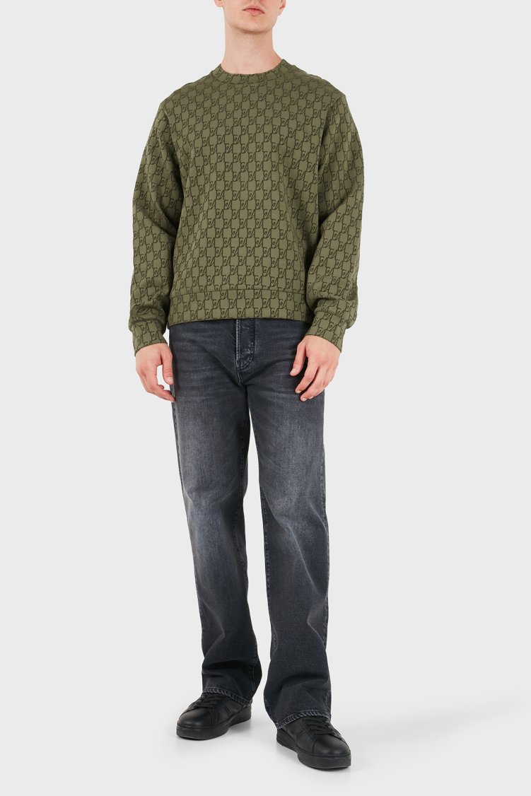 Emporio Armani Tamamı Logolu Pamuklu Bisiklet Yaka Erkek Sweat EM006874 AF10013 F7196 Haki - Emporio Armani (1)