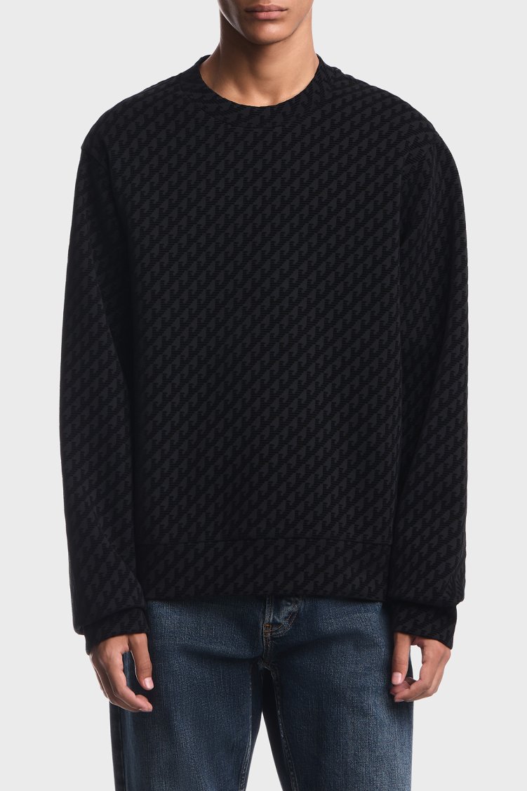 Emporio Armani Tamamı Logolu Pamuklu Bisiklet Yaka Erkek Sweat EM006874 AF10013 FC375 Siyah - Emporio Armani