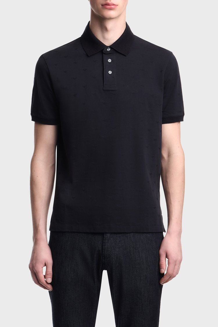 Emporio Armani Tamamı Logolu Pamuklu Slim Fit Düğmeli Erkek Polo EM004912 AF10762 FB469 LACİVERT - Emporio Armani