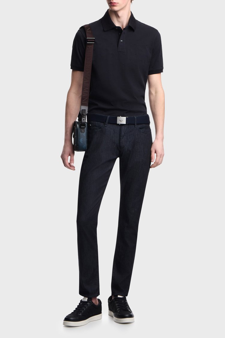 Emporio Armani Tamamı Logolu Pamuklu Slim Fit Düğmeli Erkek Polo EM004912 AF10762 FB469 LACİVERT - Emporio Armani (1)