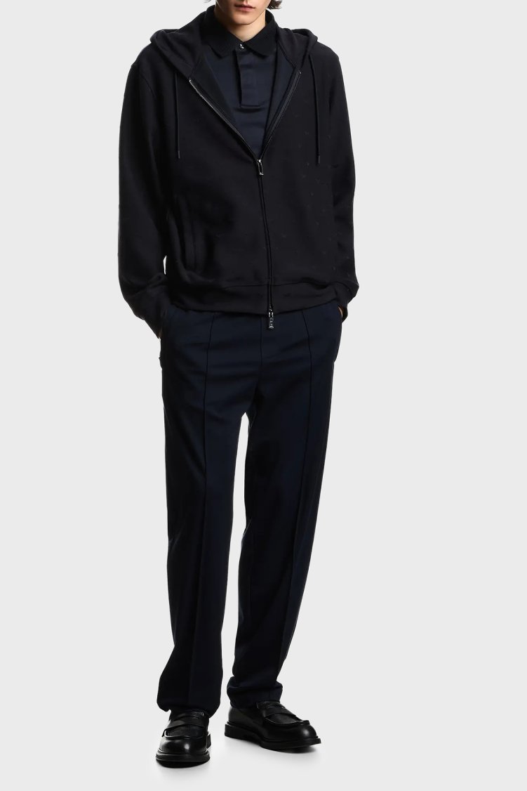 Emporio Armani Tamamı Logolu Regular Fit Kapüşonlu Fermuarlı Erkek Sweat EM004867 AF13700 FB469 LACİVERT - Emporio Armani (1)