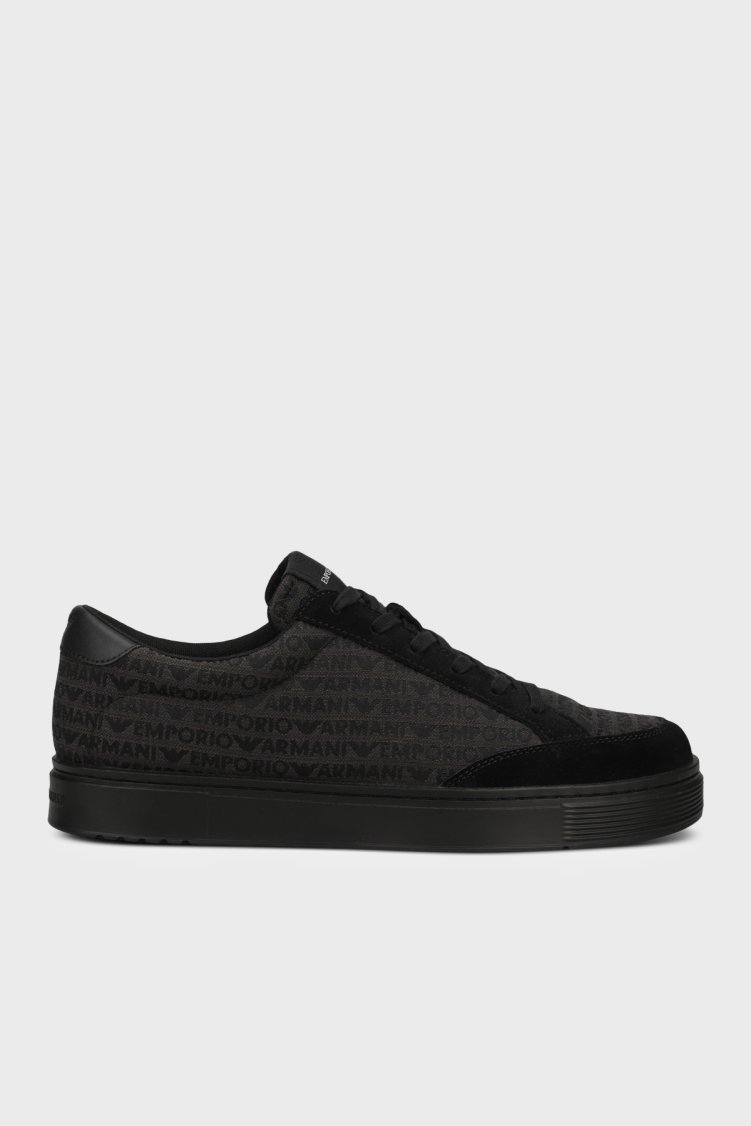Emporio Armani Tamamı Logolu Sneaker Erkek Ayakkabı EM004782 AF24459 MC406 SİYAH - Emporio Armani