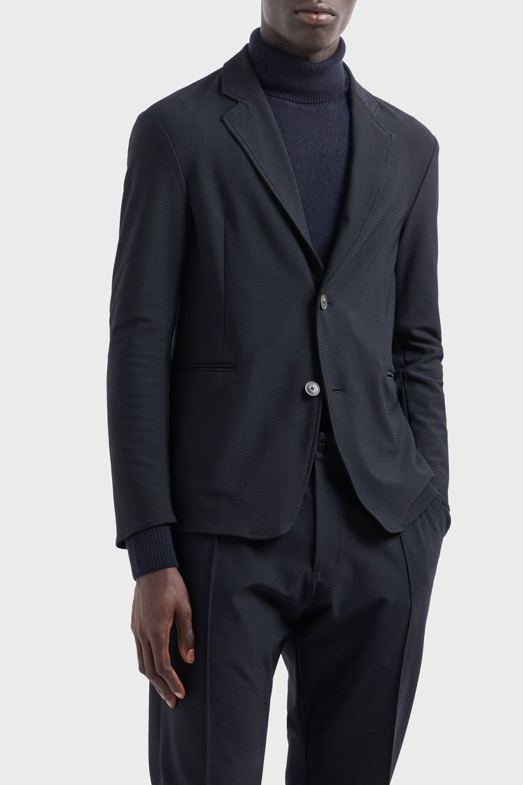 Emporio Armani Yırtmaçlı Slim Fit Mono Yaka Mikro Dokuma Erkek Ceket EM000142 TE11109 UB109 LACİVERT - Emporio Armani