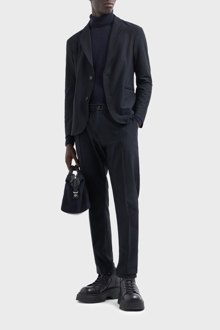Emporio Armani Yırtmaçlı Slim Fit Mono Yaka Mikro Dokuma Erkek Ceket EM000142 TE11109 UB109 LACİVERT - Emporio Armani (1)